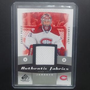 Carey Price Authentic Fabrics SP Game Used Hockey Card Montreal Canadiens Goalie